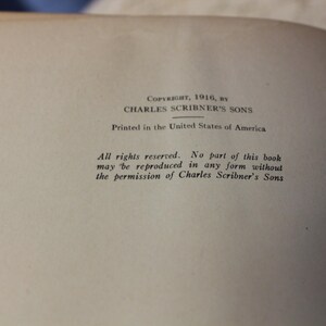May include: Copyright page from a book published in 1916 by Charles Scribner's Sons. The text states that all rights are reserved and no part of the book may be reproduced without permission.