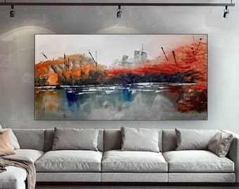 Extra Large Autumn Tree Painting, Original Painting, Seascape painting, handmade landscape painting, Abstract Painting, Large Modern Art