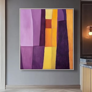 Purple Abstract Wall Art for Sale, Large Geometric Canvas Painting, Modern Color Block Artwork, Yellow Orange Contemporary Home Decor