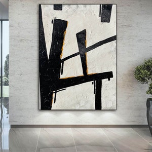 Minimalism Painting Original Canvas Art black gold Painting White Abstract Art Neutral Interior Décor, Large Wall Art , minimal art-LV-016