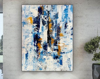 Large abstract painting on canvas, blue painting, modern abstract wall art, original abstract painting, textured painting on canvas -