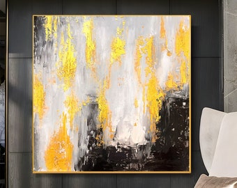 Unique Gold Black Abstract Artwork, Professional Acrylic Canvas Painting, Black Minimalist Wall Decor, Handmade Artwork, Luxury home decor