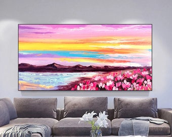 Original textured abstract art, Landscape painting, Mountain art, Extra large abstract canvas wall art, Sunset Seascape painting texture art