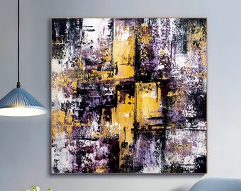 Extra Large Wall Art, Textured Painting, Original Painting, Purple Gold Abstract Painting, Bathroom Decor, Paintings on Canvas, handmade Art