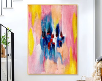 Bright Color Textured Acrylic Long Slim Panoramic Painting Extra Large Colorful Abstract Handmade Modern Oversize Framed Abstract Wall Art