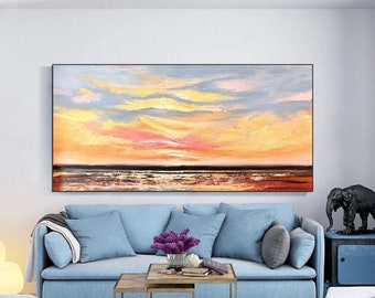 Hand Painted Textured Abstract art, original landscape painting, Sunrise painting on canvas, Sunset Seascape Painting, Abstract Landscape