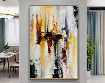 Large Yellow Painting Abstract Art, Extra Large Painting On Canvas,Large Orange Abstract Painting,Contemporary Art Modern Oil Painting LV116