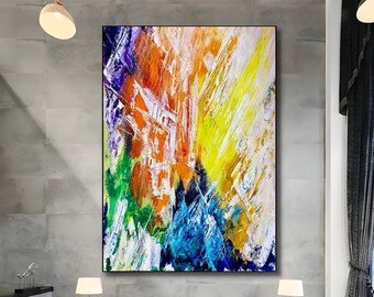 Large Modern Wall Art Painting, Large Abstract Painting on Canvas, Colorful modern oil canvas Painting, bathroom wall art, Impasto painting