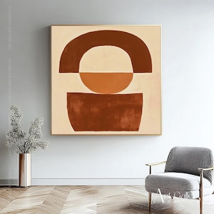 Brown abstract wall art for sale, Large geometric canvas painting, Modern minimalist home decor, Living room artwork, Brown Beige walls