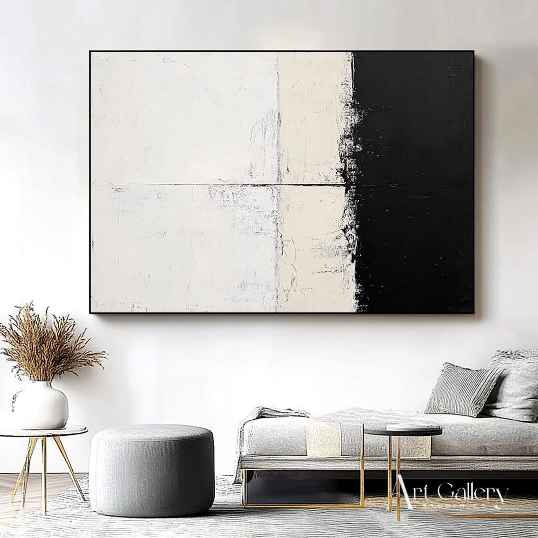 Black and White Abstract Painting, Modern Geometric Canvas Art - Etsy ...