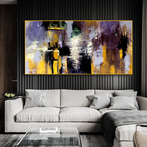 Extra Large Wall Art Original Painting on Canvas, Contemporary Wall art, Modern Abstract Living Room Wall Art, Purple Gold Texture Painting