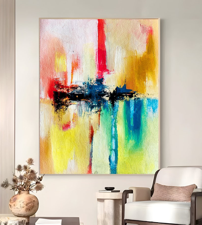 Original Abstract Painting Canvas Wall Art, Bedroom Decor, Large Wall Art, Modern Abstract Art, Yellow Canvas Paintings, Red Textured Art image 9