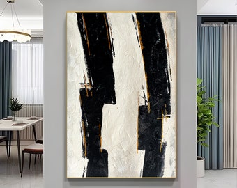 Unique Black & White Abstract Artwork, Professional Acrylic Canvas Painting, Minimal Art For Room, Textured Black Minimalist Wall Art Decor