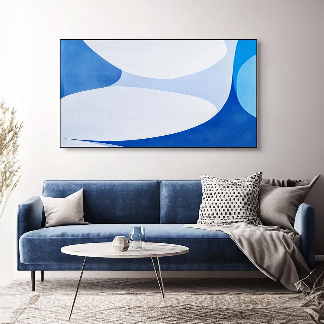 Blue Abstract Wall Art for Sale, Modern Geometric Canvas Painting ...