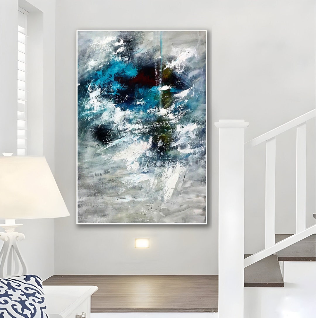 Large Navy Blue Abstract Painting Brush Strokes Abstract Painting Navy ...