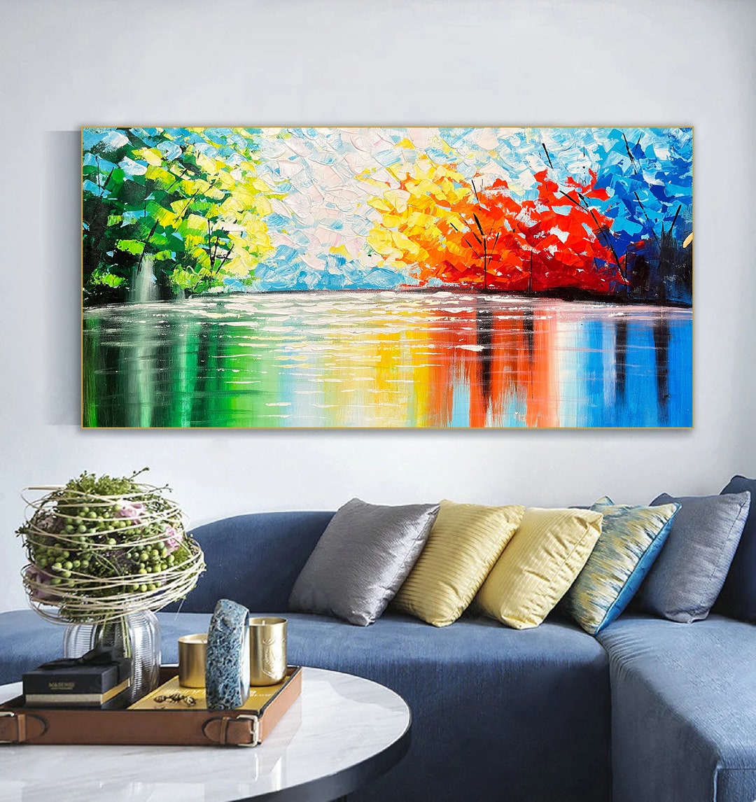 Large Birch Trees Oil Painting on Canvas Boho Wall Decor - Etsy