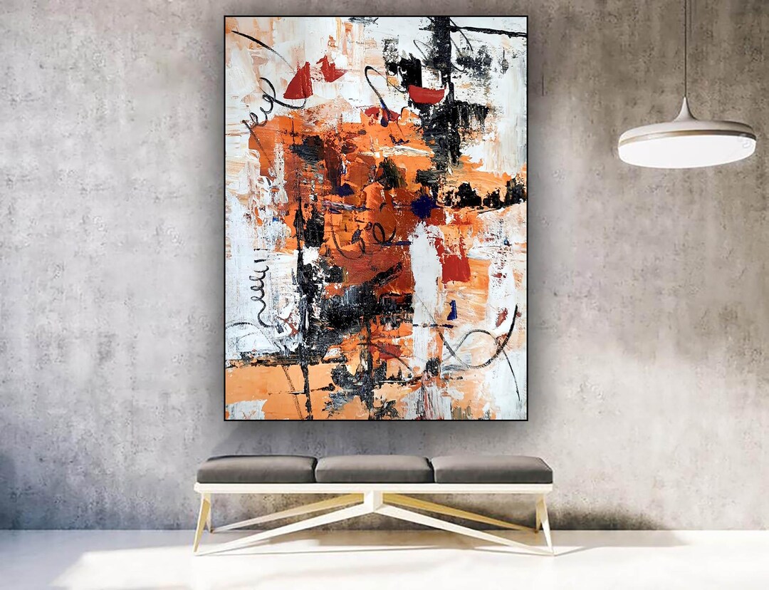 Textured Abstract Painting – Orange, Black & White, Modern Wall Art - Etsy