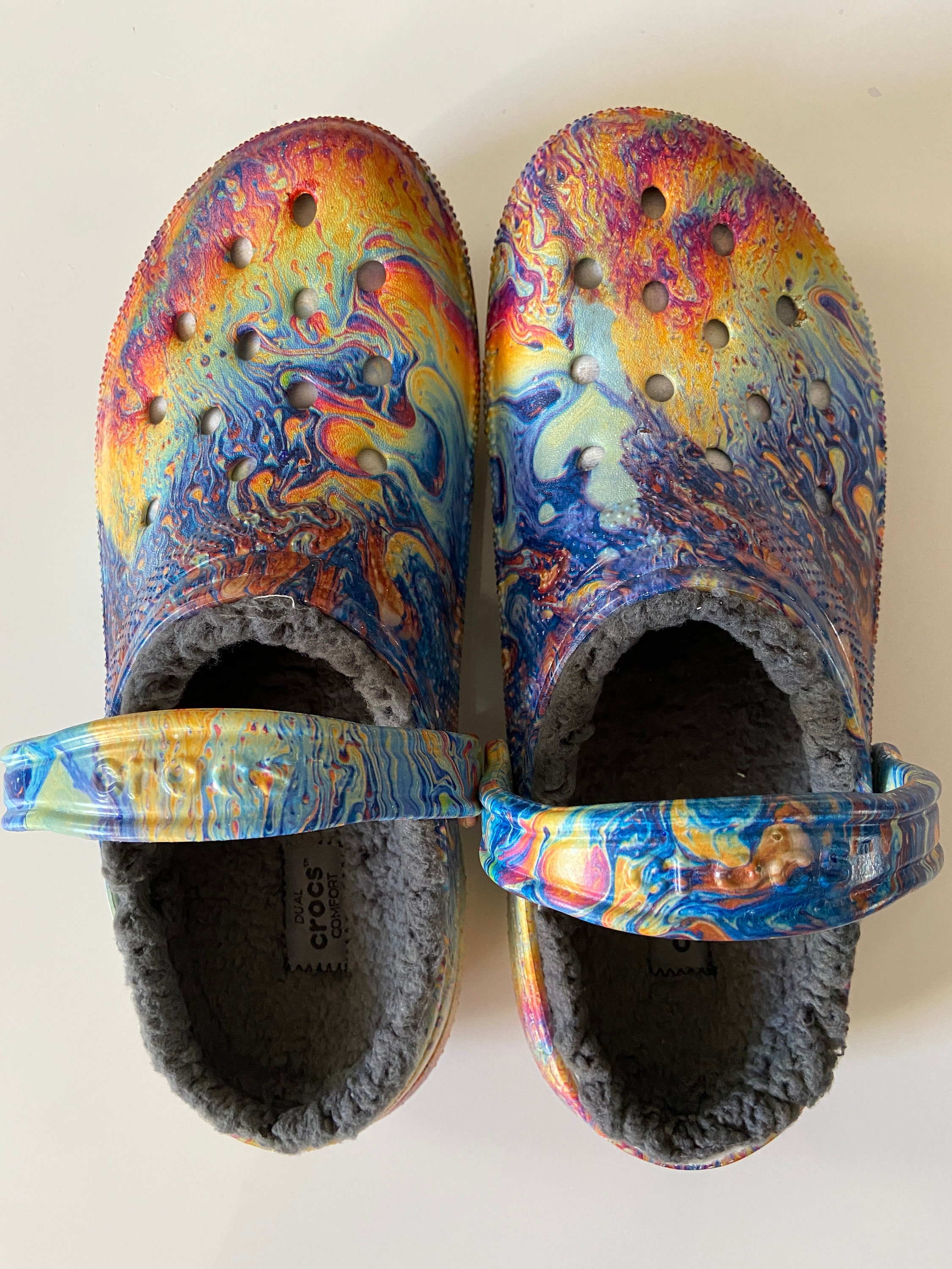 turquoise crocs with fur