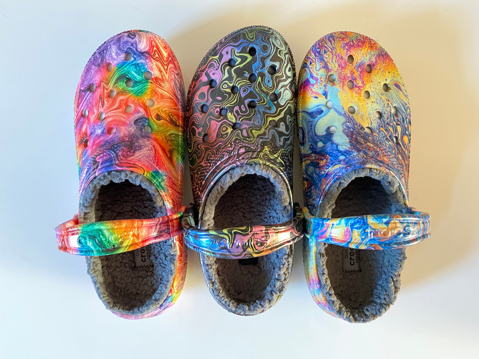 turquoise crocs with fur