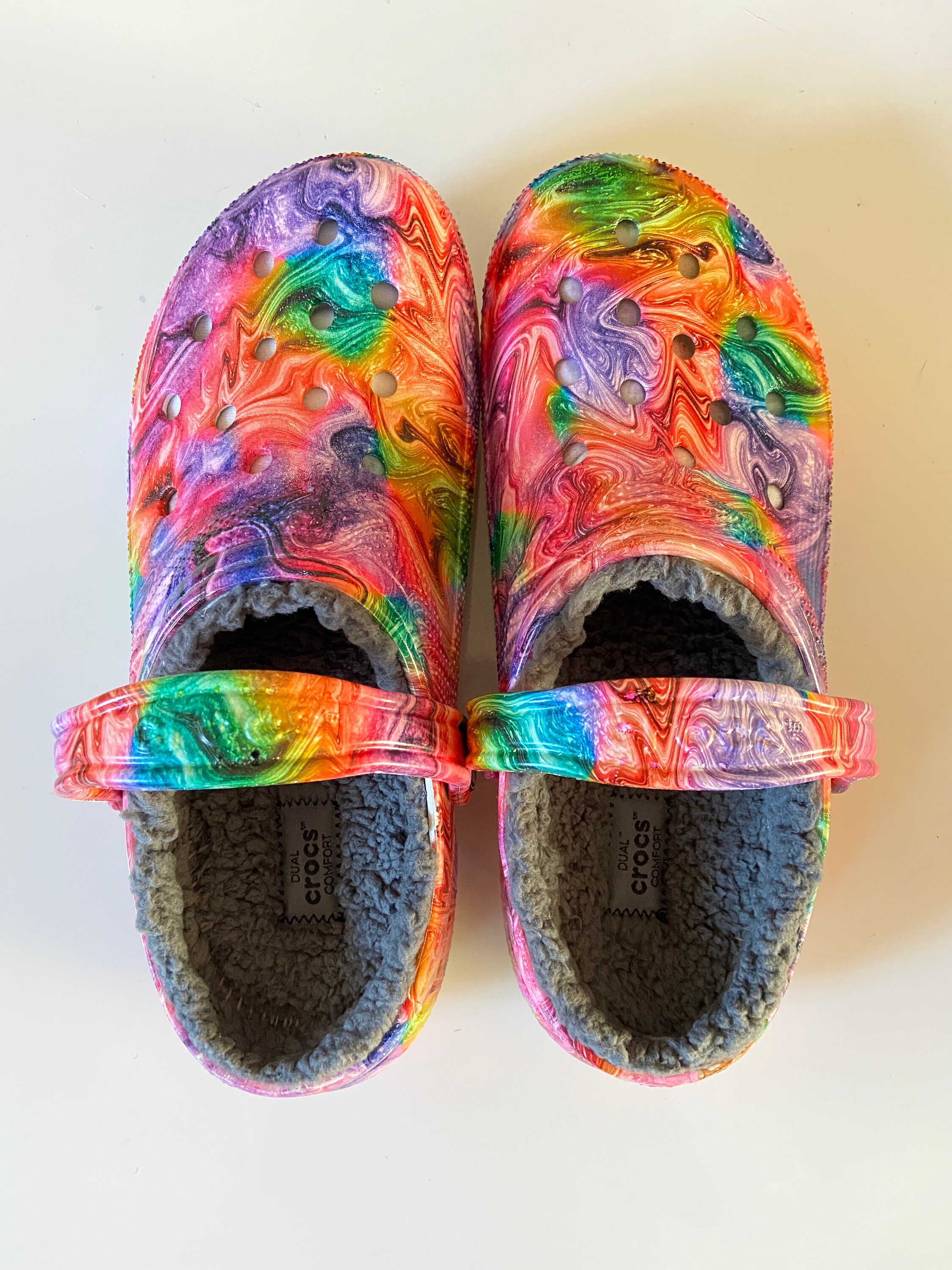 turquoise crocs with fur