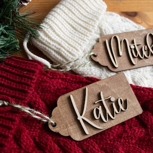 Personalised Christmas labels, personalised wooden name tags, personalised stocking tags, wooden names, Christmas 2022, Xmas decorations