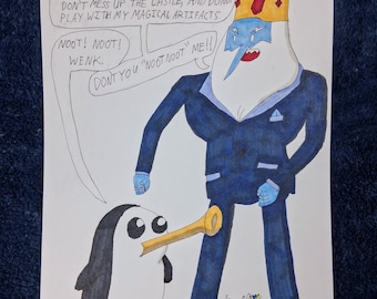 Ice King X Pingu - Chris Chan 2026 Commission, Ink on Paper