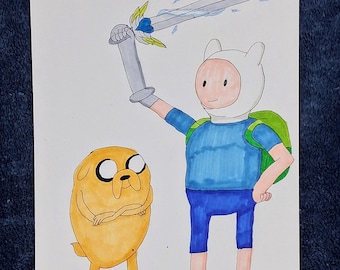 Finn and Jake Zappin' it Up - Chris Chan 2026 Commission, Ink on Paper
