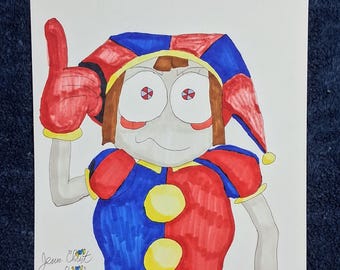 Pomni Cringes at Caine - Chris Chan 2026 Commission, Ink on Paper
