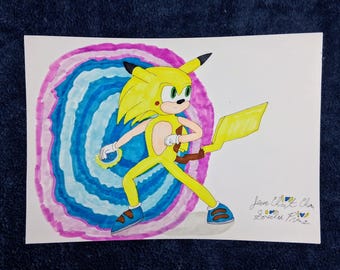 Sonichu Going to the 1218 Earth Half - Chris Chan 2026 Commission, Ink on Paper