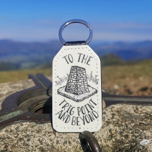 Trig Point Vegan Faux Leather Keyring, Keychain, Walker Gift, Lake District Gift, Backpack, Outdoors, Hiking Gifts, Mountain Keyring