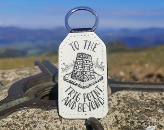 Trig Point Vegan Faux Leather Keyring, Keychain, Walker Gift, Lake District Gift, Backpack, Outdoors, Hiking Gifts, Mountain Keyring