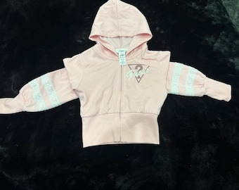 Guess Kids Girls Pink Zip up hoodie  lace sleeve detail size small 7-8