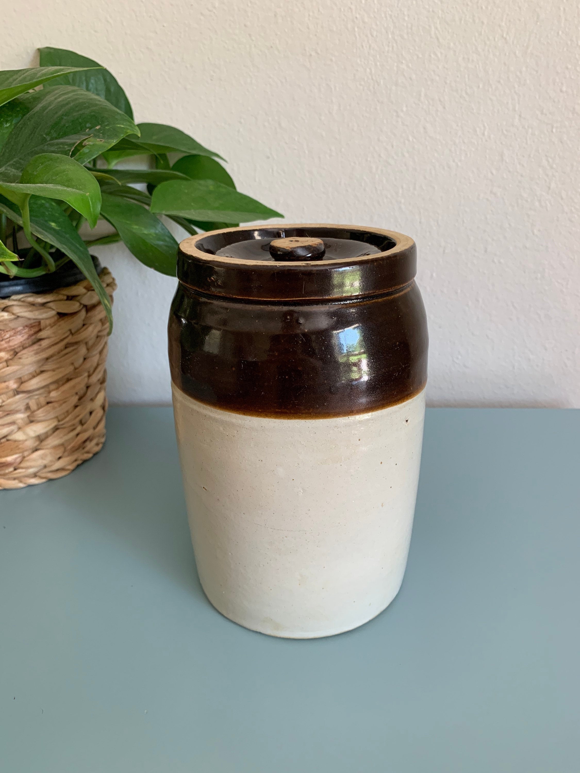 Vintage Crock with Lid Primitive Vintage Farmhouse Etsy
