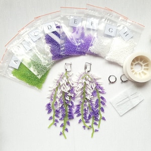 DIY Wisteria earrings KIT Fringe beaded earrings kit Beadweaving kit Crafter gift