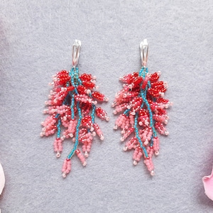 Roze bloemenoorbellen Statement oorbellen met rocailles Hangoorbellen met rocailles Boho-bruiloft oorbellen voor meisjes
