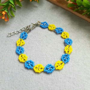 Blue yellow beaded bracelet Ukrainian handmade bracelet