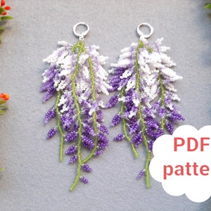 Wisteria earrings Beaded pattern Digital PDF pattern Beadwork tutorial Blossom earrings Purple flower