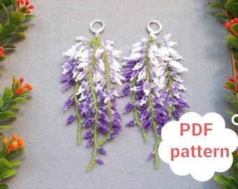 Wisteria earrings Beaded pattern Digital PDF pattern Beadwork tutorial Blossom earrings Purple flower