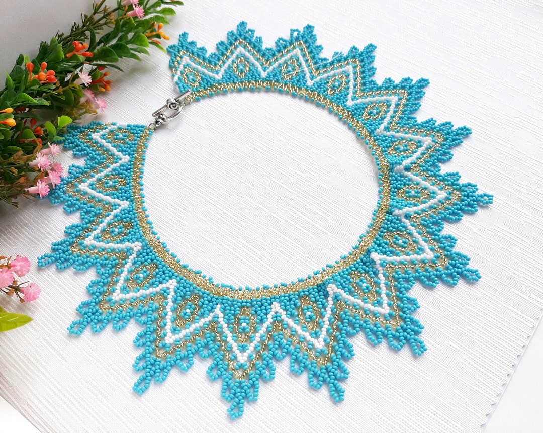 Turquoise Beaded Necklace Statement Necklace for Women Seed Bead ...