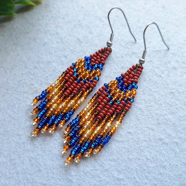 Beaded earrings Mini cute boho/tribal beaded earrings Seed bead statement earrings Dangle/fringe earrings