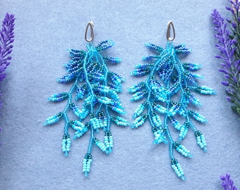 Wisteria earrings Beaded Flower earrings Long fringe earrings Statement earrings for women Floral jewelry