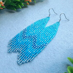 Perlen Ohrringe Seed Bead Fransen Ohrringe Blau Boho Ohrringe Statement Ohrringe für Frauen Native Ohrringe