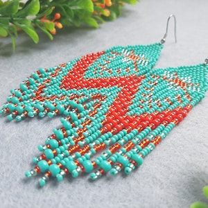 Blaue Perlenohrringe Boho Fransenohrringe Native Ohrringe Extra lange Ohrringe für Frauen Geschenk