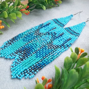 Perlen Ohrringe Samen Perle Fransen Ohrringe Native Ohrringe für Frauen Blau schwarze Ohrringe Perlen Federn