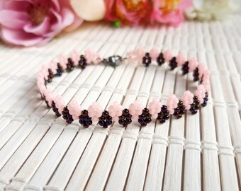 Pulsera rosa Pulsera de cuentas de semillas Pulsera boho única Pulsera minimalista Regalo