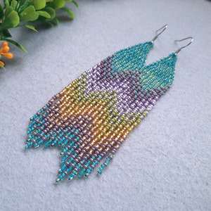 Purple green bead earrings Dangle boho earrings Statement earrings Everyday bead earrings for women Gift