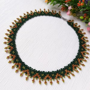 Boho bead necklace Seed bead neacklace Green collar Necklace for women Gift