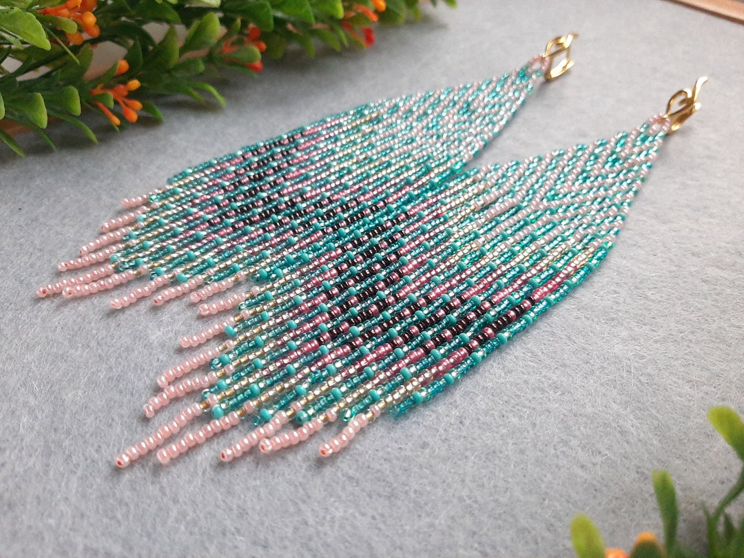 Beaded Earrings for Women Statement Earrings Pink Blue Boho Earrings ...