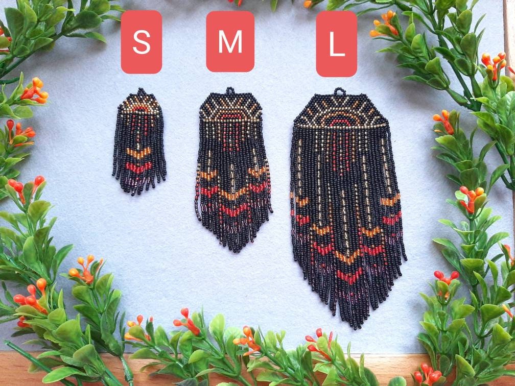 Black and Gold Fringe Beaded Earrings Long Beaded Boho - Etsy