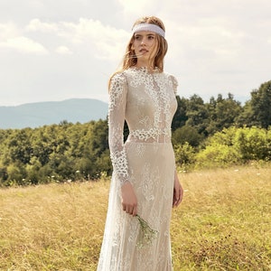 Lace Sleeve Wedding Dress, Boho Wedding Dress Long Sleeve, Lace Wedding ...